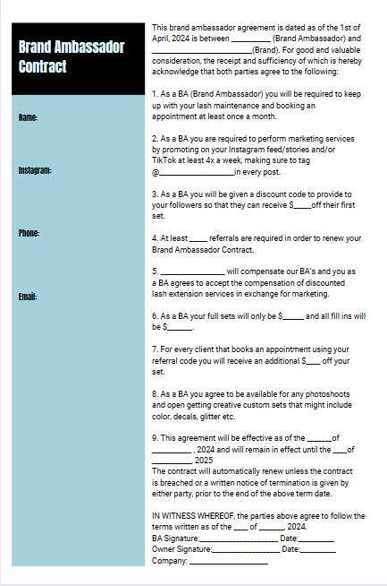 Brand Ambassador Contract Template